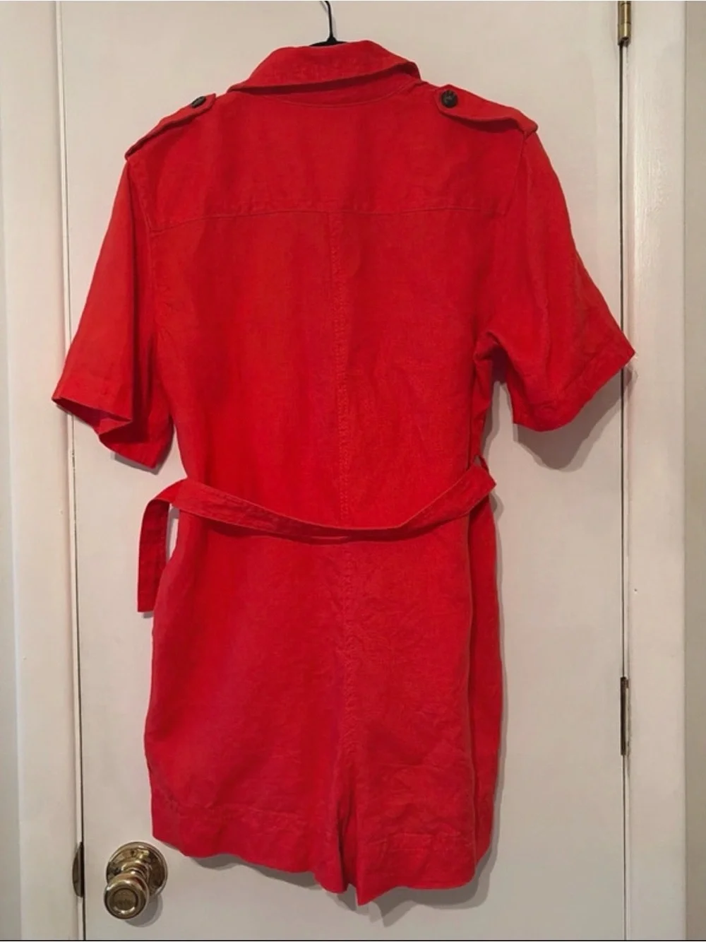 Banana Republic Red Short-Sleeve Button Romper with Self-Tie Belt